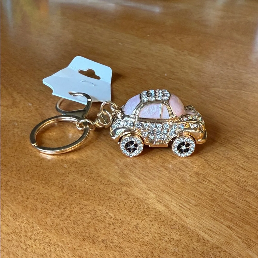Pink car rhinestone/crystal bag charm - Picture 2 of 3